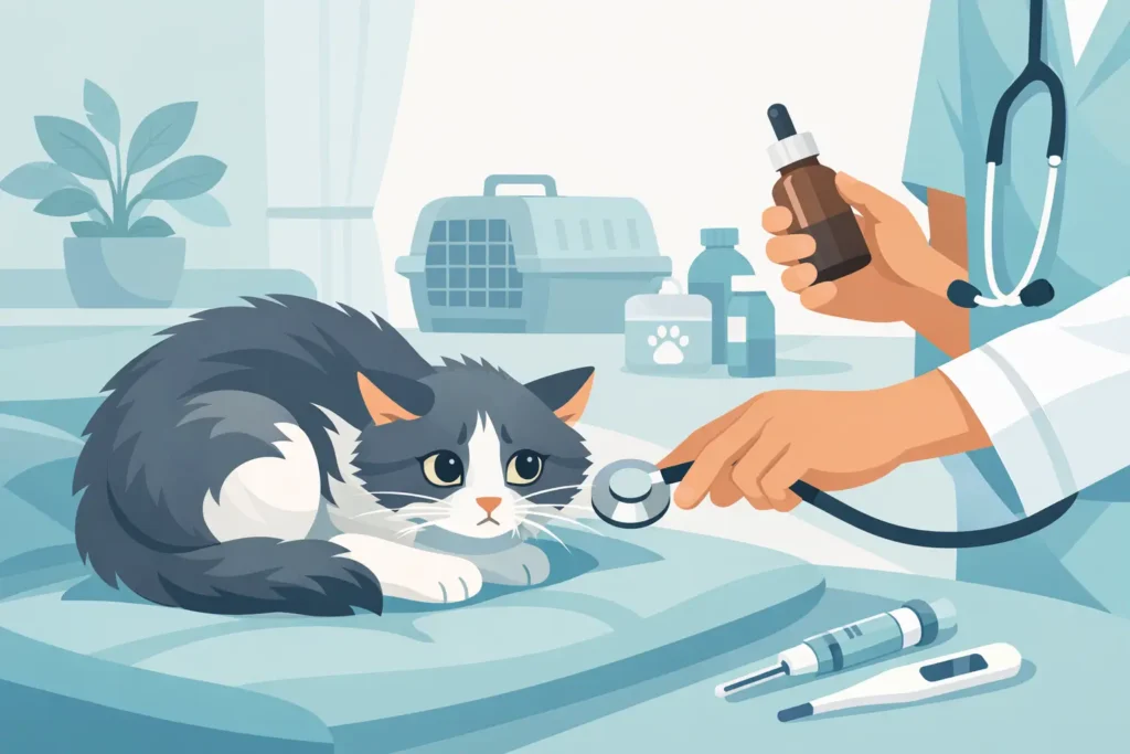 Chat craintif et soin vétérinaire à la maison