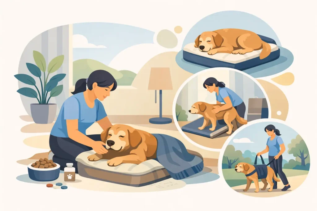 Comment aider un chien âgé sans transport ?